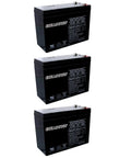 Three Piece 12V 10Ah SLA Replacement Batteries For Ups Backup Power And Home Alarm Systems, shown from the front view.