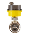 Front view of Electric Ball Valve One And A Quarter Inch Full Bore With 24V Actuator And Universal 110 230V Power Adapter