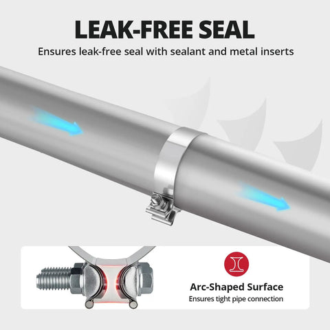 Heavy Duty 3 Inch Exhaust Clamp Narrow Band Stainless Steel Slip Fit Muffler Clamp showing leak-free seal feature