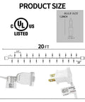 Size chart for Warm White Christmas String Lights, 20 Ft, 100-Count Incandescent White Wire Lights For Indoor Outdoor Use