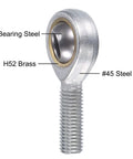 Two Pack Spherical Rod End Bearings 12mm Bore M12x1.75 Left Hand Male Thread Connector Self Lubricated Joint Built For Hydraulic Cylinders And Heavy Machinery SA12TK POSA12, #45 steel