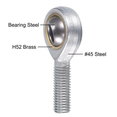 Two Pack Spherical Rod End Bearings 12mm Bore M12x1.75 Left Hand Male Thread Connector Self Lubricated Joint Built For Hydraulic Cylinders And Heavy Machinery SA12TK POSA12, #45 steel