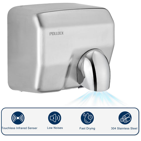 High Speed 1600W Wall Mounted Commercial Hand Dryer Stainless Steel Electric Hand Dryer For Bathrooms 110V Plug In Warm Wind Blower