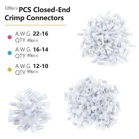 Solid Nylon 120 Pcs Closed End Crimp Connectors For Wires 22-10 Gauge Heavy Duty Electrical Terminal Kit With Tin Plated Core Perfect For Quick Fix Jobs And Home DIY Projects That Need Secure Connections Today, assorted sizes