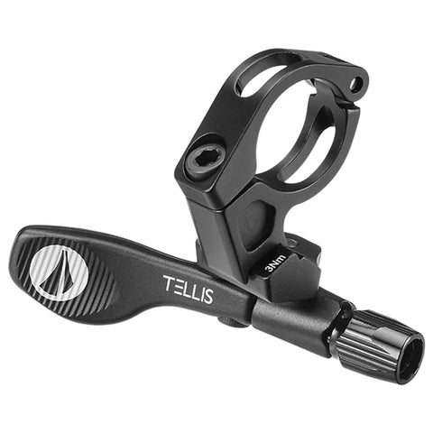 Knockout Ergonomic Bicycle Brake Remote Lever Featuring Slick Modular Clamp Mount And Solid Double Bushing Design For Buttery Smooth Reach Adjustment On Any Handlebar, black with detail.