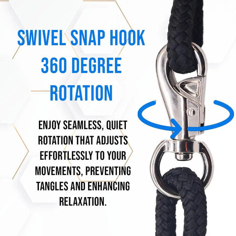 Beefy 1000Lb Swivel Hook For Hanging Chairs And Hammocks, showing 360 Degree Snap Action with quiet rotation feature.