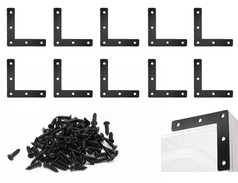 10 Pack Flat L Corner Braces 80mm By 80mm Right Angle Brackets With Screws For Wood Furniture Repair Stainless Steel Mending Plates