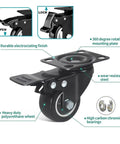 Heavy Duty 2 Inch Swivel Caster Wheels With Dual Lock Brakes, Smooth Rolling Black Rubber Casters For Furniture And Workbenches, Built Like A Tank For 220 Lbs Loads, Badass Durability Crafted For Garage Builds And Shop Carts showing durable mounting plate and locking mechanism.