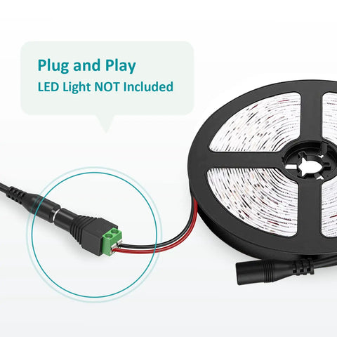 24V 1.5A Power Supply Adapter 100-240V AC To DC 5.5mm x 2.1mm Plug And Play Center Positive shown with LED strip connection