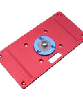Premium Aluminum Router Table Insert Plate For Woodworking Benches Fits Rt0700c Router Trimmer Includes Heavy Duty Drill Chuck Built Like A Boss Zero Drama Pro Shop Kit shown from above with blue center ring.