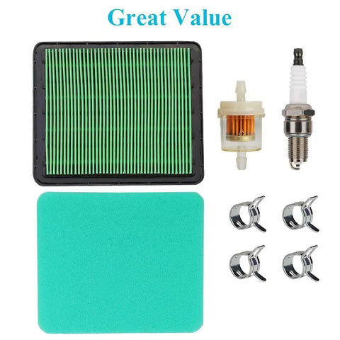 Honda GCV160 Air Filter Tune Up Kit With Spark Plug 17211-ZL8-023 includes air filter, pre-cleaner, spark plug, and fuel filter.