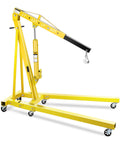Heavy Duty 2 Ton Hydraulic Engine Hoist Crane Folding Cherry Picker With 4400 Lbs Capacity and Six Locking Casters, yellow design.