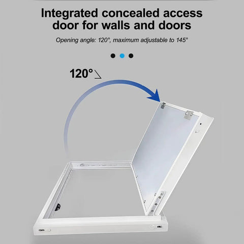 Kick Ass Heavy Duty Aluminum Alloy Wall Access Panel Attic Hatch Door with 120° opening angle for concealed access.