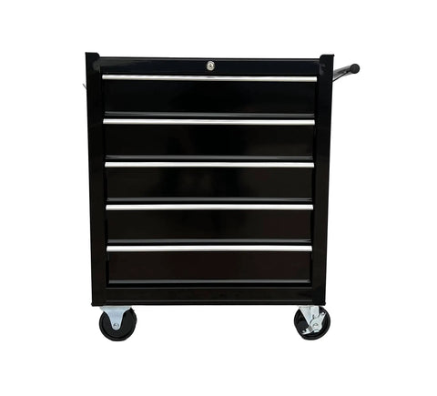 Front view of Rolling Metal Tool Chest With 5 Drawers, 24 Inch Wide Cabinet, Ball Bearing Drawer Slides, Heavy Duty Casters, Central Cam Lock