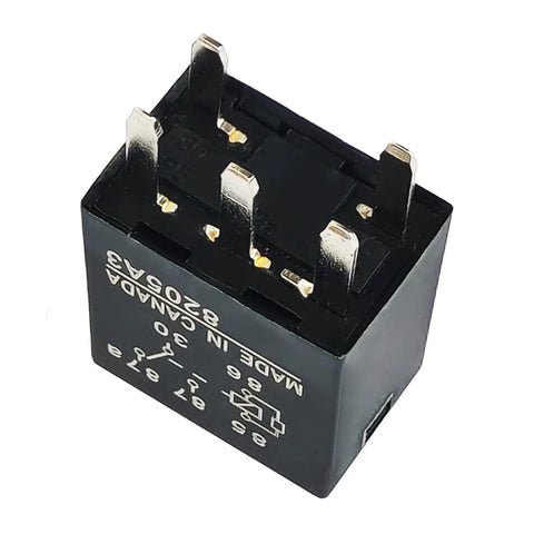 G8V-1C7T-R-DC12 12V 35A 5-Pin Marine Relay for boat electrical systems, black with silver pins, heavy duty shielded.