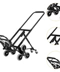 Stair Climbing Folding Cart Hand Truck With Heavy Duty Carbon Steel Frame And Rubber Wheels, Multi Use Dolly For Moving, Camping, Office, Warehouse, Shopping And More, Strong Bearing Capacity And Durable, Easy To Fold, black foldable cart with stair wheels