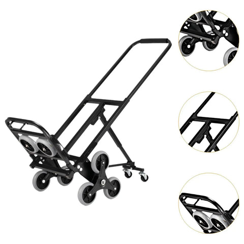 Stair Climbing Folding Cart Hand Truck With Heavy Duty Carbon Steel Frame And Rubber Wheels, Multi Use Dolly For Moving, Camping, Office, Warehouse, Shopping And More, Strong Bearing Capacity And Durable, Easy To Fold, black foldable cart with stair wheels