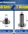 M5x15mm Pro Grade Heavy Duty Chicago Screws in silver, showing dimensions, ideal for leather work and tough applications.