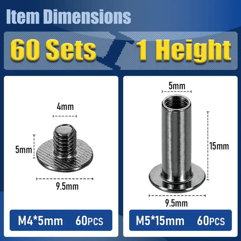 M5x15mm Pro Grade Heavy Duty Chicago Screws in silver, showing dimensions, ideal for leather work and tough applications.