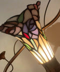Butterfly Lily Flower Tiffany Style Stained Glass Accent Table Lamp Night Light with colorful floral design and warm glow