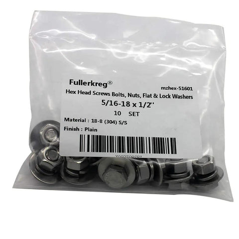 Heavy Duty Stainless Steel 5/16-18 Hex Head Screws Bolts Kit 1-1/2 Inch With Nuts Fender Washers And Spring Lock Washers 18-8 304