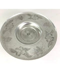 Top view of 15 Inch Hand Wrought Aluminum Lazy Susan For Dining Table And Kitchen Countertop Decor Tray with floral engravings.