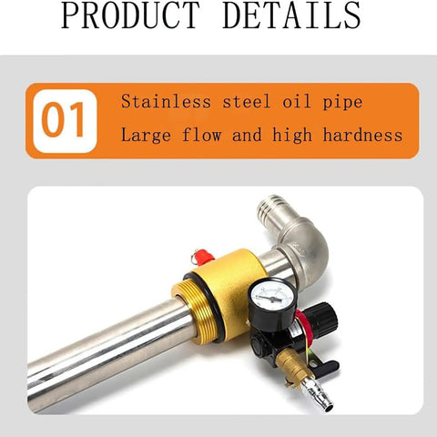 Top Rated Pneumatic Drum Pump For Fast Gasoline Transfer With Automatic Safety Valve And Pressure Gauge. Heavy Duty 130L/min Flow Rate Liquid Extractor For Oils Fluids. Super Quick And Reliable Industrial Grade Solution For Your Workshop Needs