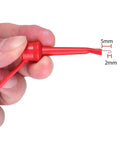 Close-up of red probe tip from Oscilloscope Probe Kit 100MHz With 10 To 1 And 1 To 1 Switchable Bandwidth Clip Probes.
