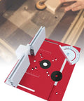Adjustable Inverted Base Milling Table For Woodworking Planer And Trimmer Combo, red benchtop milling table with precision rails.