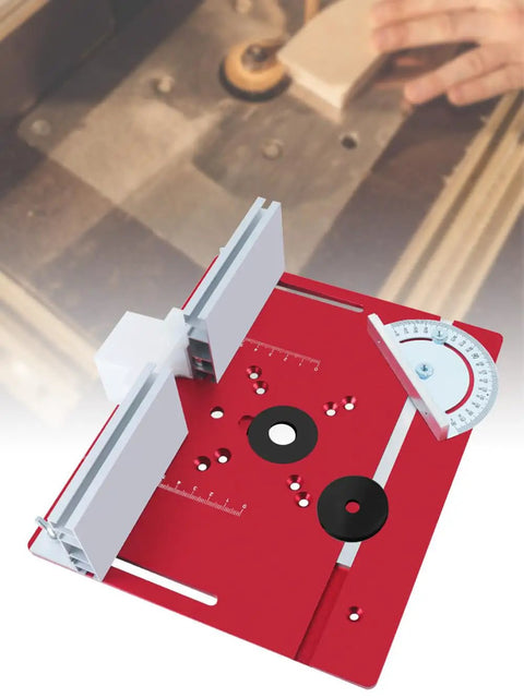 Adjustable Inverted Base Milling Table For Woodworking Planer And Trimmer Combo, red benchtop milling table with precision rails.