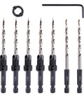 Wood Countersink Drill Bit Set With Quick Change Shank Nine Piece Kit Including Five Number Eight Countersink Bits Two Eleven Sixty Fourths Inch Tapered Drills Stop Collar And Hex Wrench Great For Pilot Holes In Wood