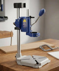 Upgrade Your Workshop Game With This Heavy Duty Bffcnl Drill Press Stand Black Grip, featuring a sturdy cast iron base and adjustable drill clamp.