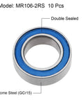 MR106 2RS Deep Groove Ball Bearing 6mm ID 10mm OD 3mm Thick Double Sealed Chrome Steel Low Noise Z2 10 Pack for DIYers and Gearheads: blue sealed bearing
