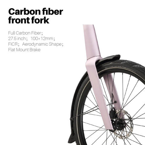 Carbon fiber front fork for Featherlight Full Carbon Fiber Electric Bike With A Heckin Clean Ride, 27.5 inch, aerodynamic design.