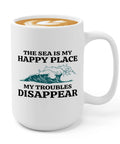 Sailor Themed 15oz White Coffee Mug for Boaters and Mariners, Funny Lake and Boat Captain Gift with wave design and quote