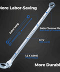 Badass Extra Long 10mm Metric Flex Head Ratcheting Wrench Built Different For Quick Tightening And Loosening Tasks Without Any Sweat Under Pressure, satin chrome plated.