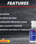 Blue Gel Threadlocker Medium Strength For Metal Fasteners Removable With Hand Tools 1.20 Oz Bottle features list