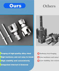 Integrated Internal And External Pipe Threading Tool For Half Inch And Three Quarter Inch Pipes shown with competitors' tools