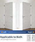 Heavy Duty 4 Inch Self Closing Door Hinges Three Pack Spring Loaded Gate Latches With Quarter Radius Corners installed on double white doors.