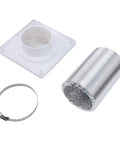 Super Cool 4 Inch Dryer Vent Connector Kit With Quick Lock Coupling And 8 Foot Flexible Foam Hose Plus Rotating Wall Plate Flange For Easy Laundry Room Or Bathroom Exhaust Setup And Lint Cleaning Maintenance, white wall plate, hose, clamp