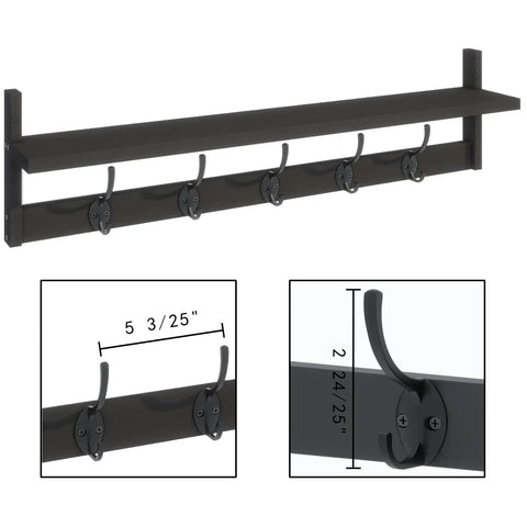 Heavy Duty Wall Mounted Shelf With Five Dual Hooks Straight Up Game Changer Entryway Coat Rack For Small Apartments Bathrooms And Bedrooms In Matte Black