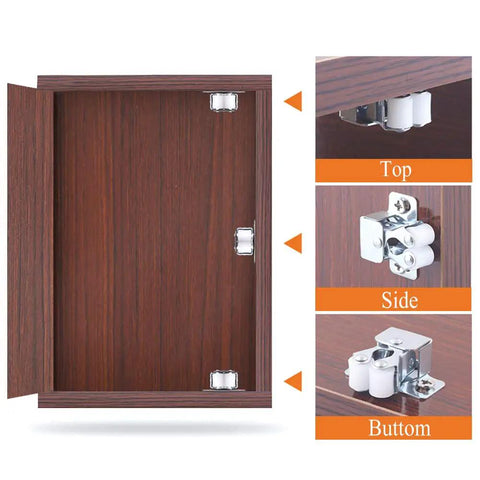 10 Pack Double Roller Catch Cabinet Latches With Spear Strike For Cupboard Closet Doors In Silver Built Tough Steel Nylon Construction Strong 2.2 Lb Hold Easy Install With Mounting Screws Durable Galvanized Finish shown on wooden cabinet