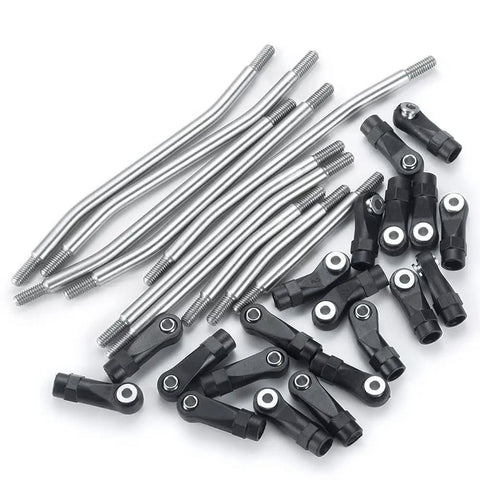 Stainless Steel Link Rod And Linkage Upgrade Kit For 313mm Wheelbase TRX4 1X10 RC Crawler Beefed Up Suspension Durable Wear Resistant Heavy Duty Performance, showing rods and linkage components.