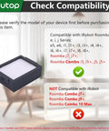 Image showing compatibility check for 6 Pack Replacement HEPA Filters For Roomba E I And J Series Vacuum Cleaners including various models.