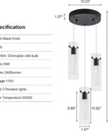 Black Finish 3 Light Pendant Lights For Kitchen Island And Dining Room, modern hanging fixture with bubble cylinders, specs view