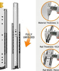 Beefy 76mm Wide Heavy Duty Locking Drawer Slides Set One Pair Full Extension Ball Bearing Rails With 500 Lb Load Capacity