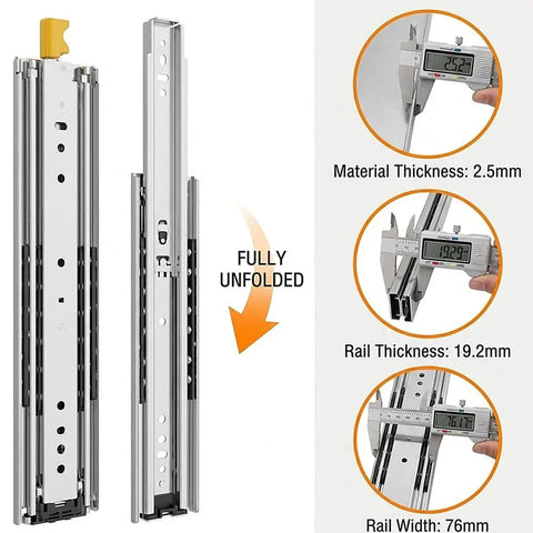 Beefy 76mm Wide Heavy Duty Locking Drawer Slides Set One Pair Full Extension Ball Bearing Rails With 500 Lb Load Capacity
