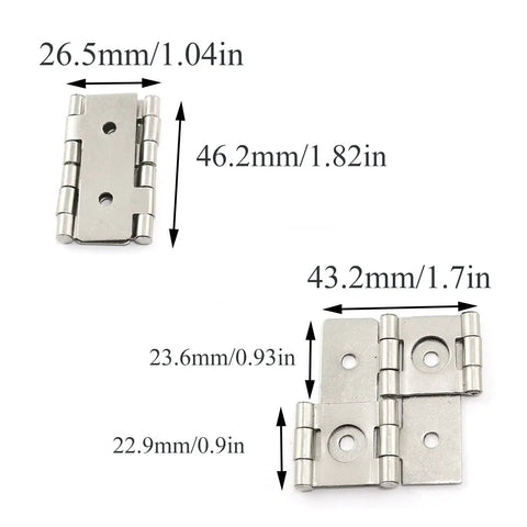 4 Pack White Nickel Screen Hinges For Kitchen Furniture 360 Degree Swivel Double Acting Heavy Duty Iron Folding Hardware With Mounting Screws showing size measurements of 46x43mm and 26.5mm