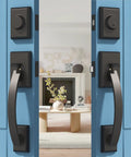 Matte Black Front Door Handle Set With Deadbolt And Lever, Heavy Duty Double Door Lock Kit Includes Dummy, Single Cylinder Deadbolt
