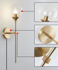 Gold Globe Wall Sconce Plug In Mid Century Modern Long Arm Light With Bubble Glass Shade Brush Brass Vanity Fixture